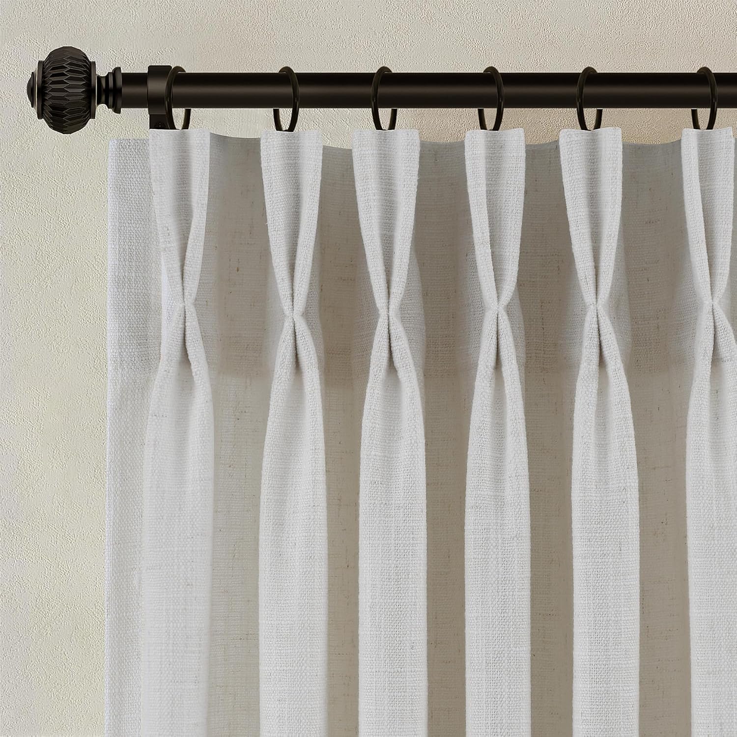 Neutral Farmhouse Pinch Pleated Linen Drapes, Cream Birch Semi Sheer Light Filtering Curtains 2 Pack