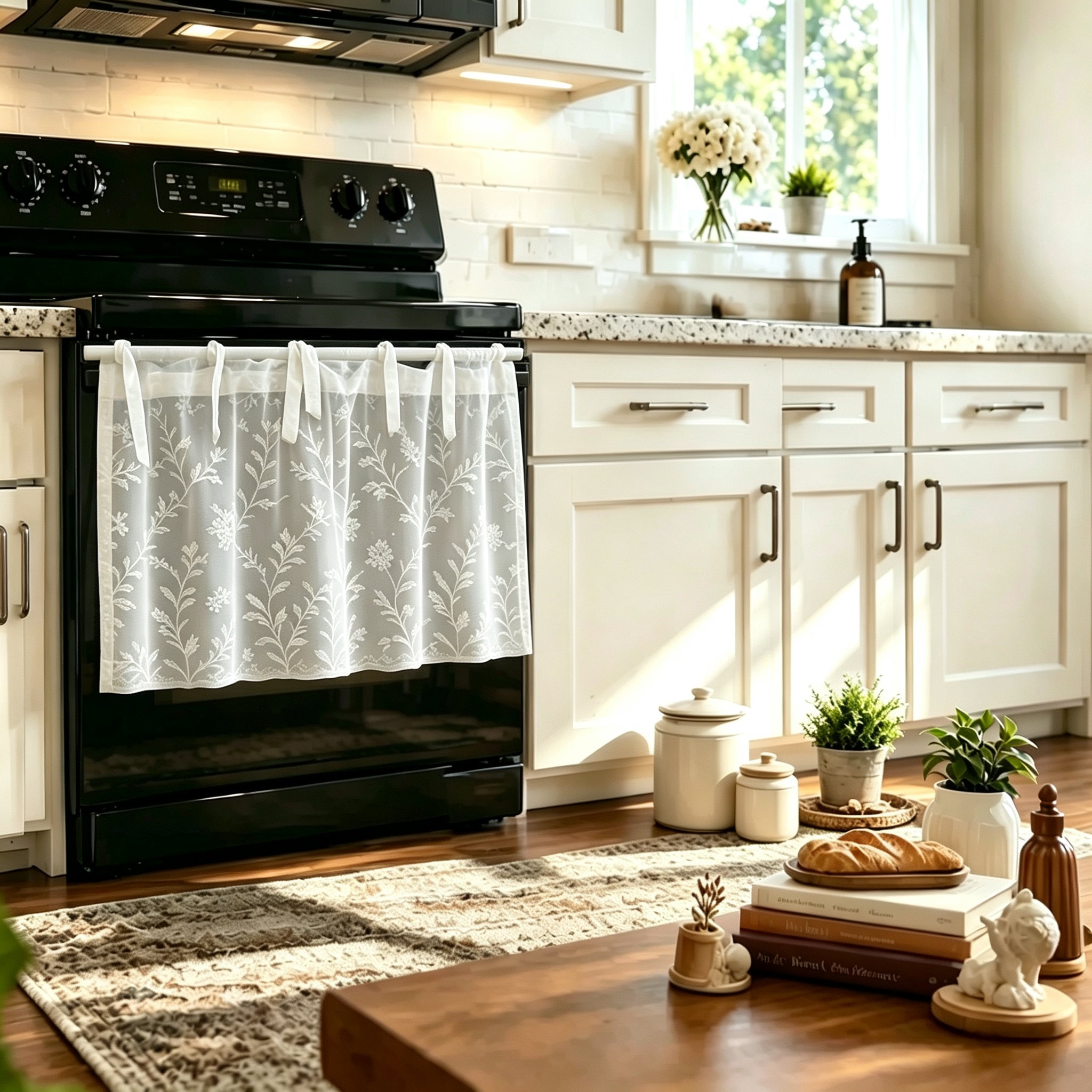 Farmhouse Heat Resistant Oven Skirt, Tie-On Stain Concealing Dishwasher Curtain Cover, Vintage Kitchen Decor