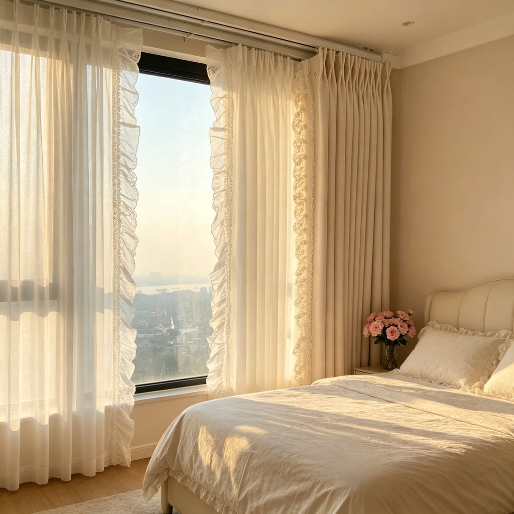 French Textured Sheer Gauze Curtains, Crochet Butterfly Leaf UV Filtering White Window Drapes for Bedroom Free Pinch Pleat Rings & Hooks 2 Panels