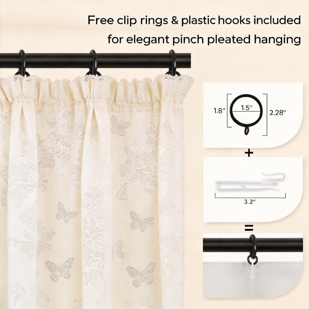 Vintage Floral Crochet Lace Sheer Curtains 2 Panels, White French Romantic Breathable Window Drapes for Living Room with Free Pinch Pleat Rings & Hooks