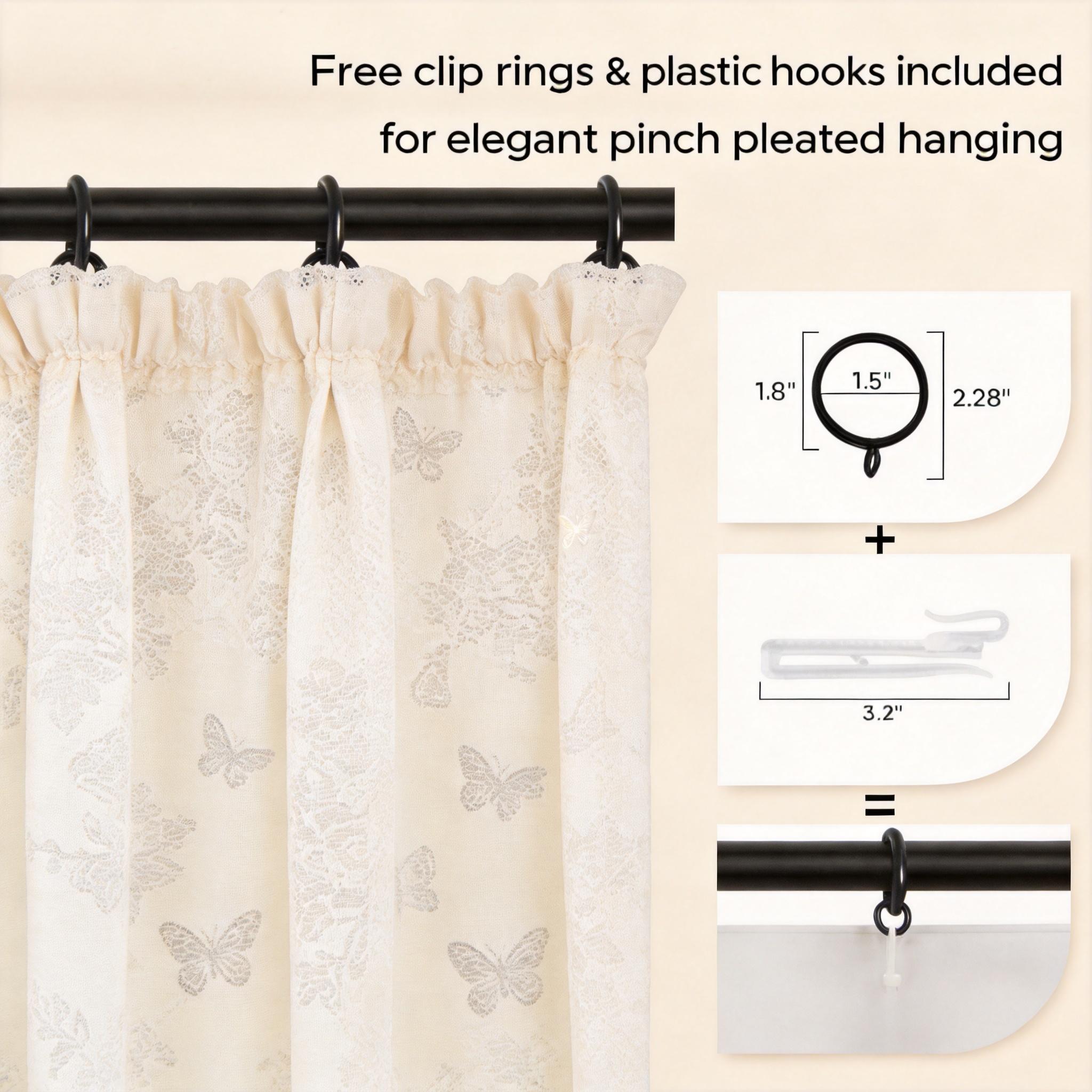 Vintage Floral Crochet Lace Sheer Curtains 2 Panels, White French Romantic Breathable Window Drapes for Living Room with Free Pinch Pleat Rings & Hooks