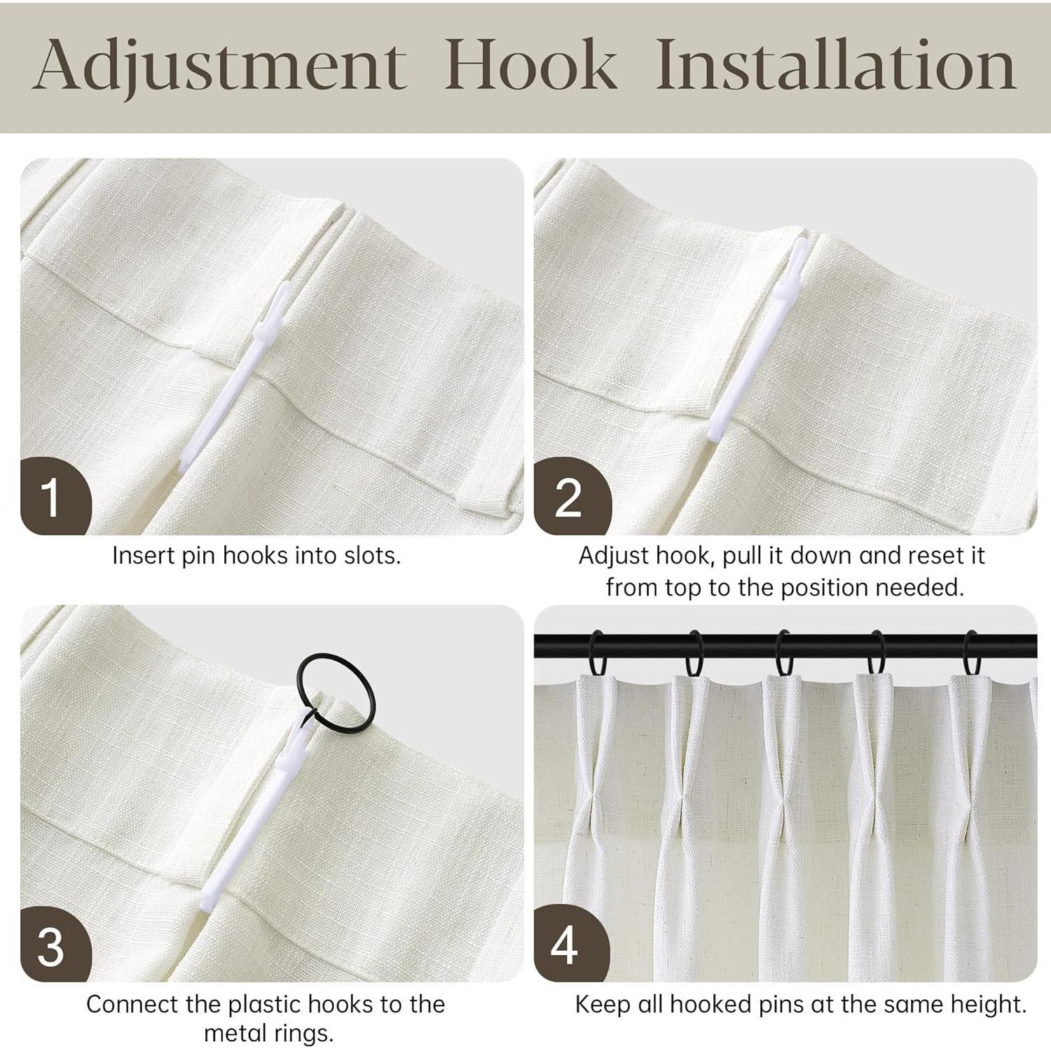 Neutral Farmhouse Pinch Pleated Linen Drapes, Cream Birch Semi Sheer Light Filtering Curtains 2 Pack