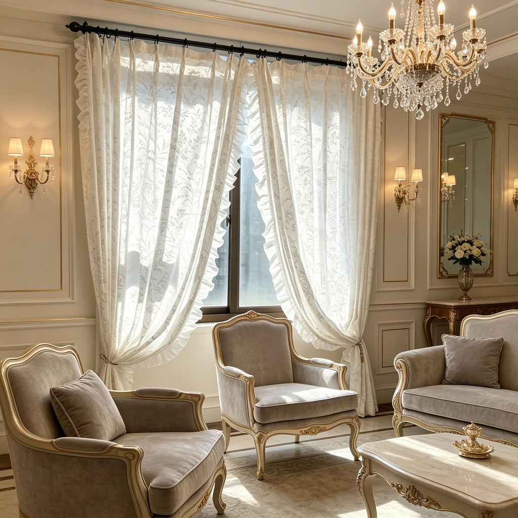 French Textured Sheer Gauze Curtains, Crochet Butterfly Leaf UV Filtering White Window Drapes for Bedroom Free Pinch Pleat Rings & Hooks 2 Panels