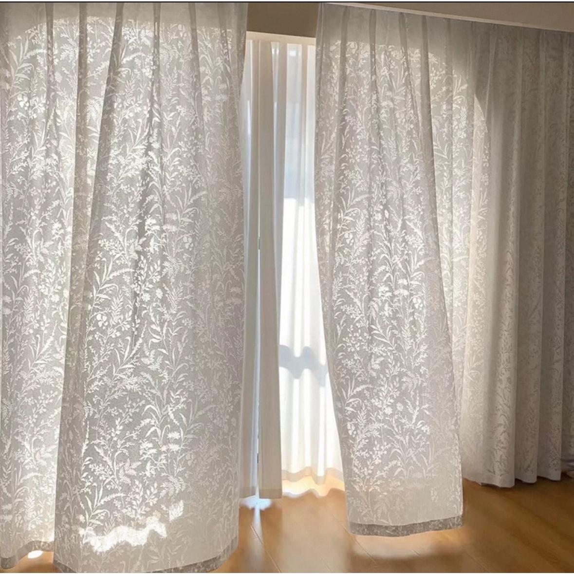 Vintage Floral Crochet Lace Sheer Curtains 2 Panels, White French Romantic Breathable Window Drapes for Living Room with Free Pinch Pleat Rings & Hooks