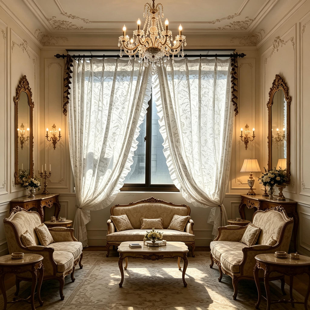French Textured Sheer Gauze Curtains, Crochet Butterfly Leaf UV Filtering White Window Drapes for Bedroom Free Pinch Pleat Rings & Hooks 2 Panels