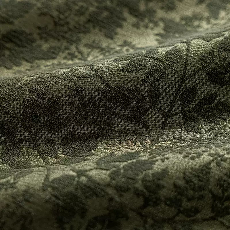 Mid-Century Heavy Chenille Blackout Grommet Curtains 2 Panels, Thermal Privacy Window Drapes Dark Green Beige, Free Pinch Pleat Hooks
