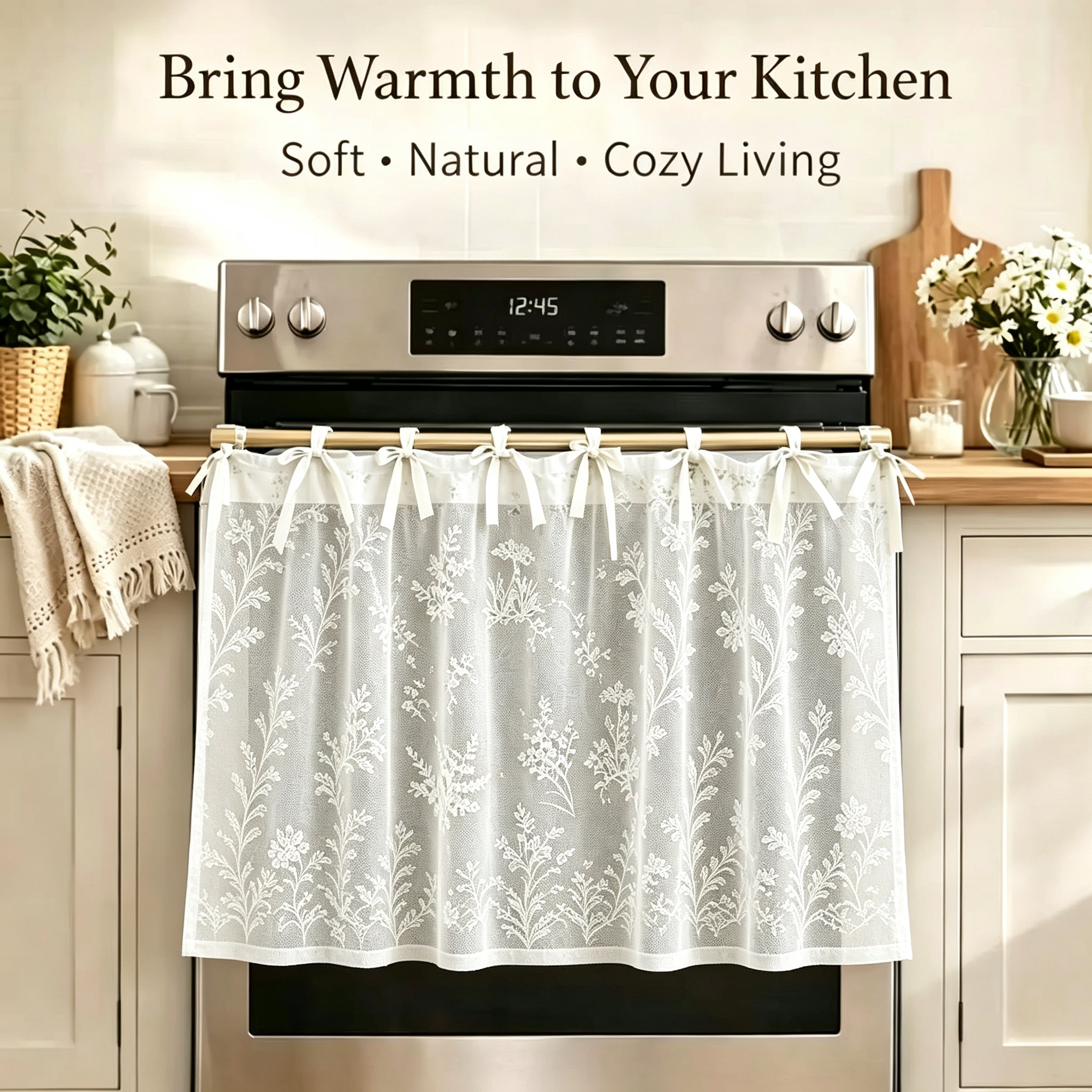 Farmhouse Heat Resistant Oven Skirt, Tie-On Stain Concealing Dishwasher Curtain Cover, Vintage Kitchen Decor